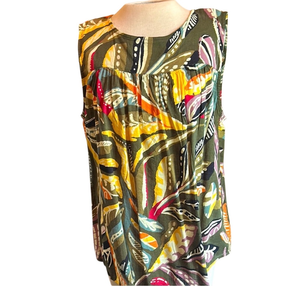 Sonoma Sleeveless Vibrant Green Leaf Print Women’s Top Size Large